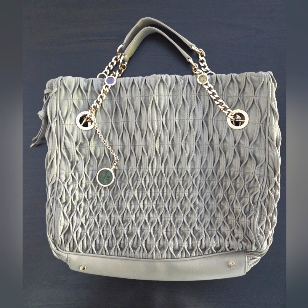 BVLGARI Elegant Gray Quilted Tote Bag